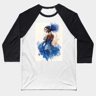 Flamenco Dancer - Watercolor Blue Baseball T-Shirt